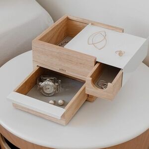 Umbra Natural Wood Jewelry Organizer with White Drawers